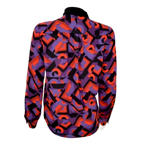 Vince Camuto Retro Abstract Red Purple Crossbody Christmas Holiday Top Blouse S - Picture 3 of 6